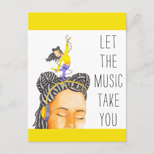 Cute Yellow Inspiring Music Quote Watercolor Art Postcard
