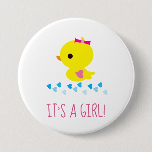 Cute Yellow Kawaii Ducky Its a Girl Hearts Button