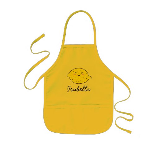 Cute yellow kawaii face lemon fruit apron for kids