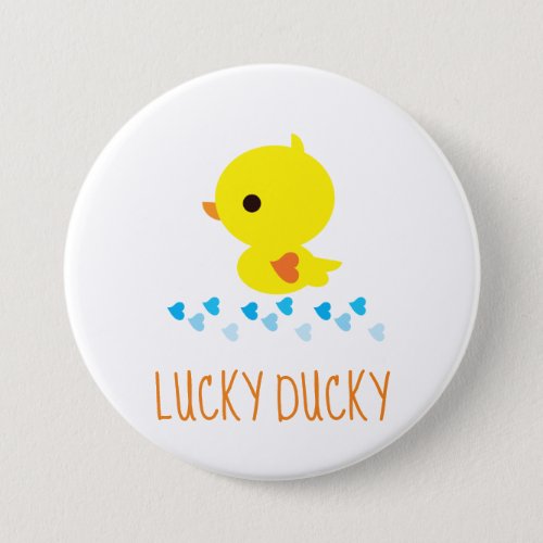 Cute Yellow Kawaii Lucky Ducky Hearts Pinback Button