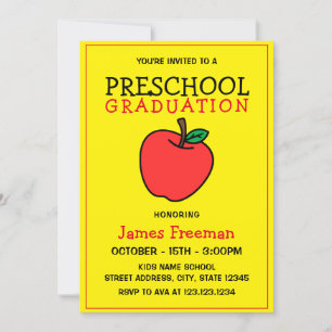 Cute Yellow Kid Kindergarten Graduation Invitation