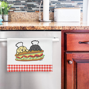 Cute Yellow Lab Black Lab Cartoon Sandwich Kitchen Towel