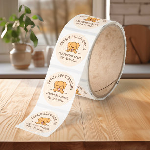 Cute Yellow Lab Dog Custom Text Beige Classic Round Sticker