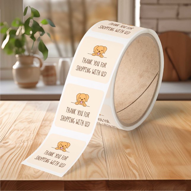 Cute Yellow Lab Dog Custom Text Beige V2 Square Sticker (Creator Uploaded)