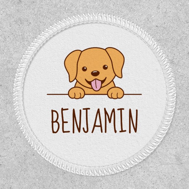 Cute Yellow Lab Dog Peeking above Custom Name Patch (Front)