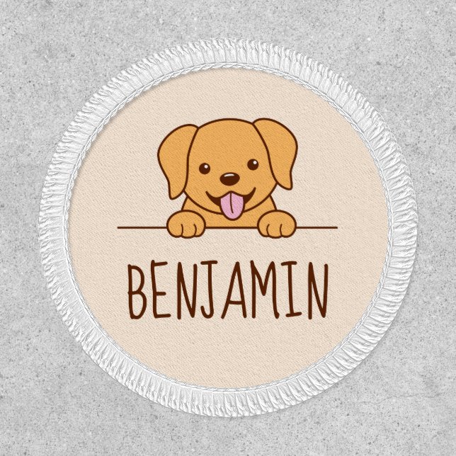 Cute Yellow Lab Dog Peeking Custom Name 2 Patch (Front)