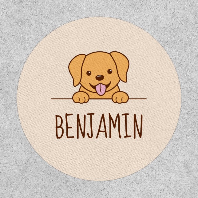 Cute Yellow Lab Dog Peeking Custom Name 2 Patch (Front)