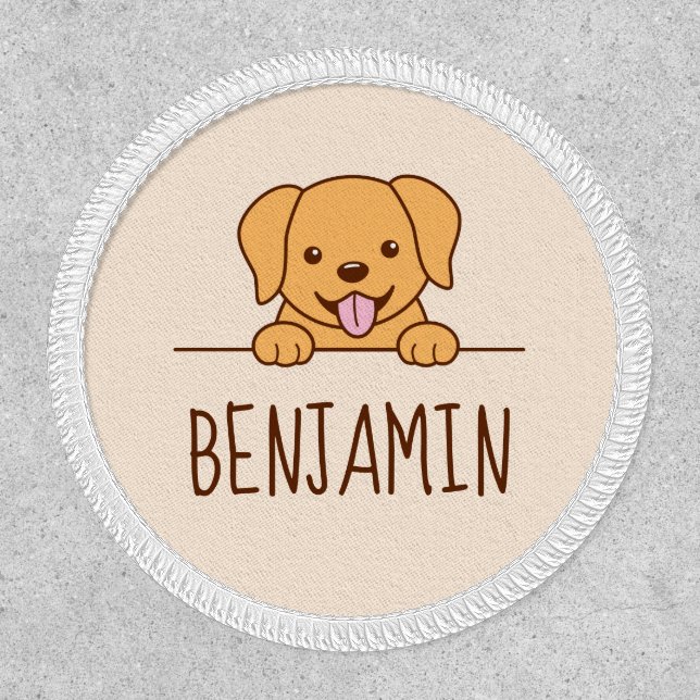 Cute Yellow Lab Dog Peeking Custom Name 2 Patch (Front)