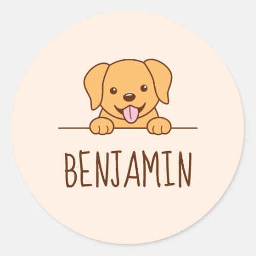 Cute Yellow Lab Dog Peeking Custom Name Classic Round Sticker