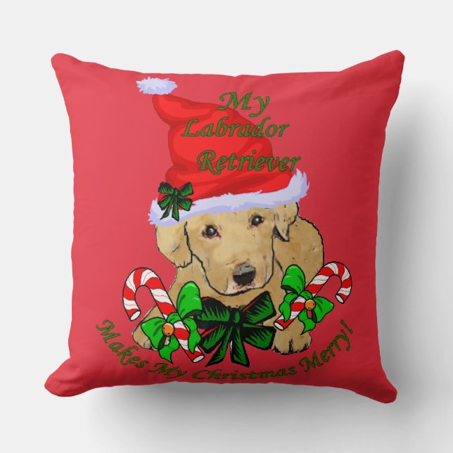 Cute Yellow Lab Puppy Christmas Throw Pillow (Front)