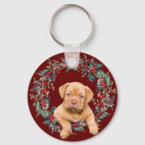 Cute Yellow Lab Puppy Christmas Wreath Labrador Keychain