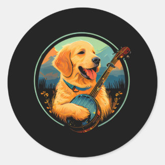 Cute Yellow Lab Puppy Dog Playing Banjo Bluegrass Classic Round Sticker