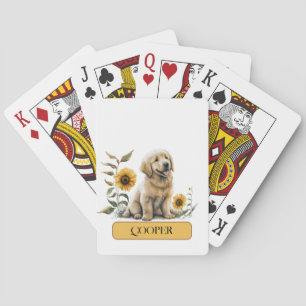 Cute Yellow Lab Puppy with Sunflowers, Personalize Poker Cards