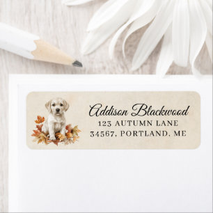 Cute Yellow Labrador Puppy Fall Leaves Return Label