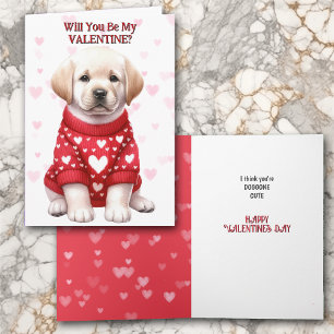 Cute Yellow Labrador Retriever Puppy Valentine Holiday Card