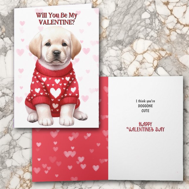 Cute Yellow Labrador Retriever Puppy Valentine Holiday Card (Creator Uploaded)