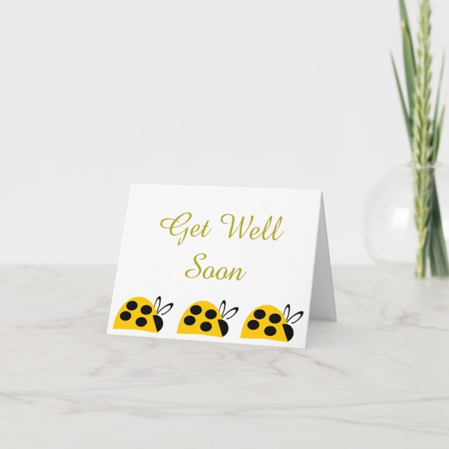 Cute Yellow Ladybug Get Well Soon Card (Front)