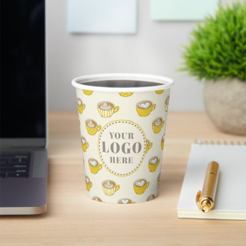 Cute Yellow Latte Art Mugs Pattern Add Your Logo Paper Cups