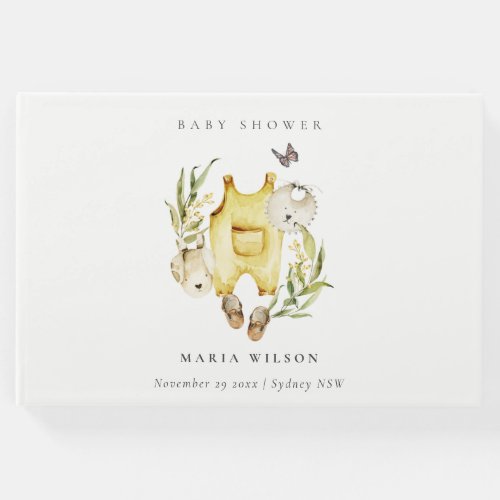 Cute Yellow Leafy Foliage Clothes Baby Shower Guest Book