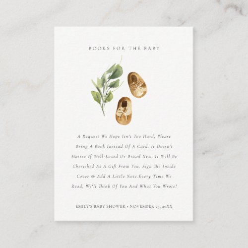 Cute Yellow Leafy Shoes Books for Baby Shower Enclosure Card