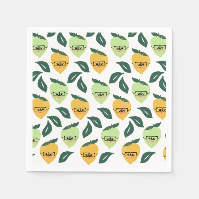 Cute yellow lemon cartoon funny illustration napkins (Front)