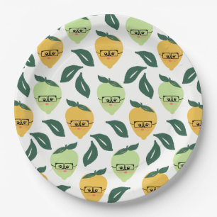 Cute yellow lemon cartoon funny illustration paper plates