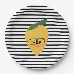 Cute yellow lemon cartoon funny illustration paper plates