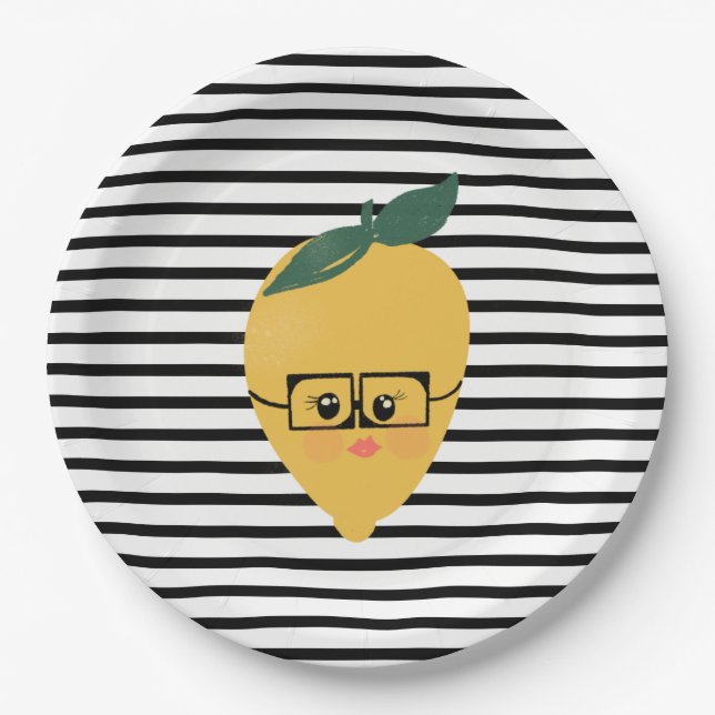 Cute yellow lemon cartoon funny illustration paper plates (Front)