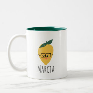 Cute yellow lemon cartoon funny illustration Two-Tone coffee mug