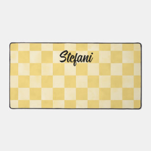 Cute Yellow Lemon Checkers Pattern Name Desk Mat