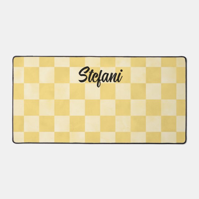 Cute Yellow Lemon Checkers Pattern Name Desk Mat (Front)