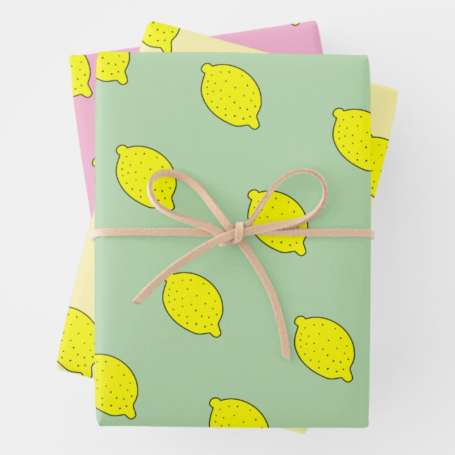 Cute yellow lemon doodle custom color wrapping paper sheets (In situ)