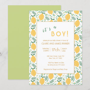 Cute Yellow Lemon Foliage   Baby Boy Shower Invitation