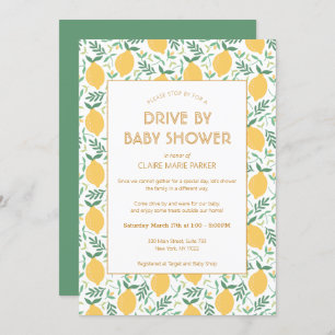 Cute Yellow Lemon Foliage Drive By Baby Shower Invitation