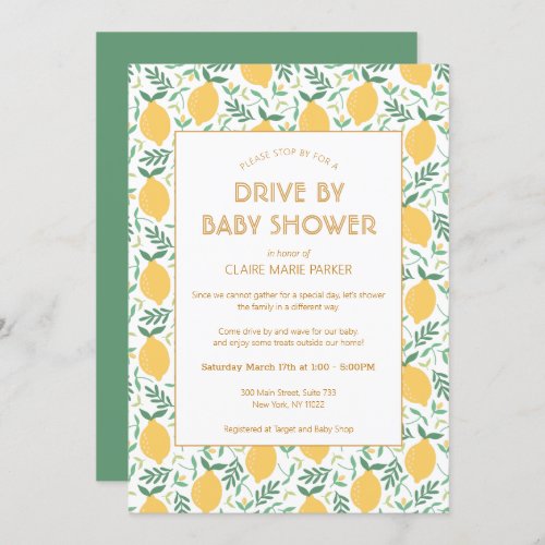 Cute Yellow Lemon Foliage Drive By Baby Shower  Invitation