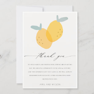 Cute Yellow Lemon Fruity Citrus Bright Baby Shower Thank You Card