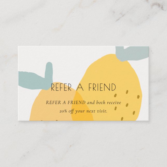 Cute Yellow Lemon Fruity Citrus Refer a Friend Business Card (Front)