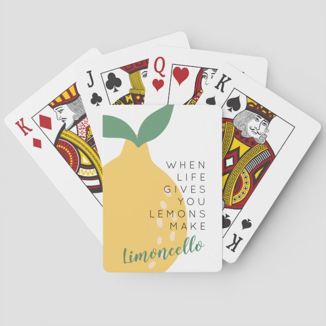 Cute Yellow Lemon Inspirational Quote Limoncello Poker Cards (Back)
