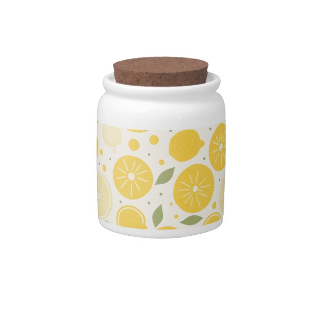 Cute Yellow Lemon Minimalist Fruit Pattern Candy Jar (Front)