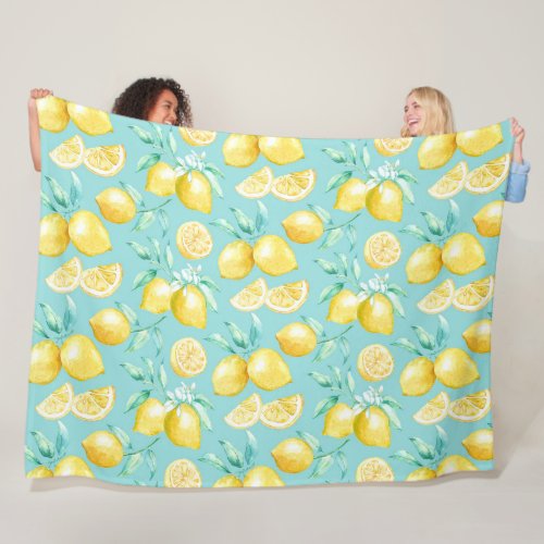 Cute Yellow Lemon Pattern on Light Blue  Fleece Blanket