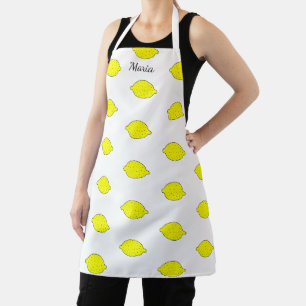 Cute yellow lemon print kitchen apron for women