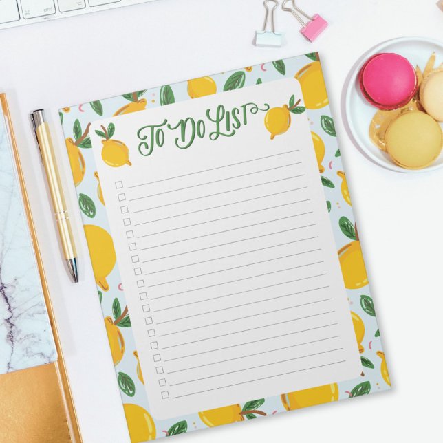 Cute Yellow Lemon To do List Checklist Lined Notepad (In situ)