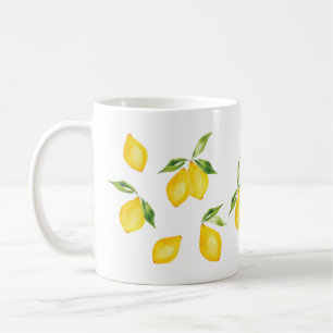 Cute yellow lemon watercolor fruit coffee mug