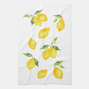 Cute yellow lemon watercolor fruit kitchen towel