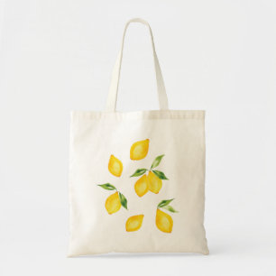 Cute yellow lemon watercolor fruit tote bag