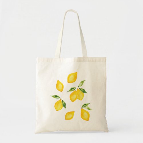 Cute yellow lemon watercolor fruit tote bag