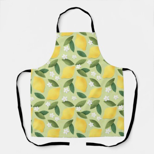 Cute yellow lemons white flowers and green leaves apron