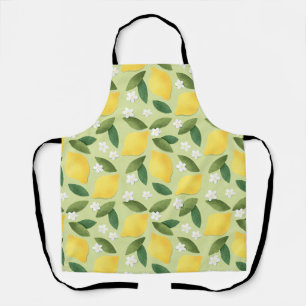 Cute yellow lemons, white flowers and green leaves apron