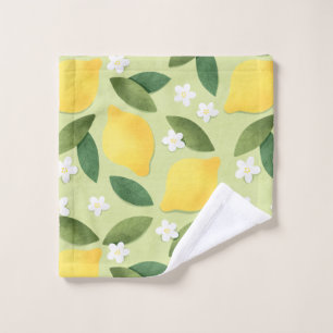 Cute yellow lemons, white flowers and green leaves wash cloth