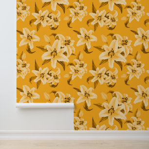 Cute Yellow Lily Flower Pattern Wallpaper